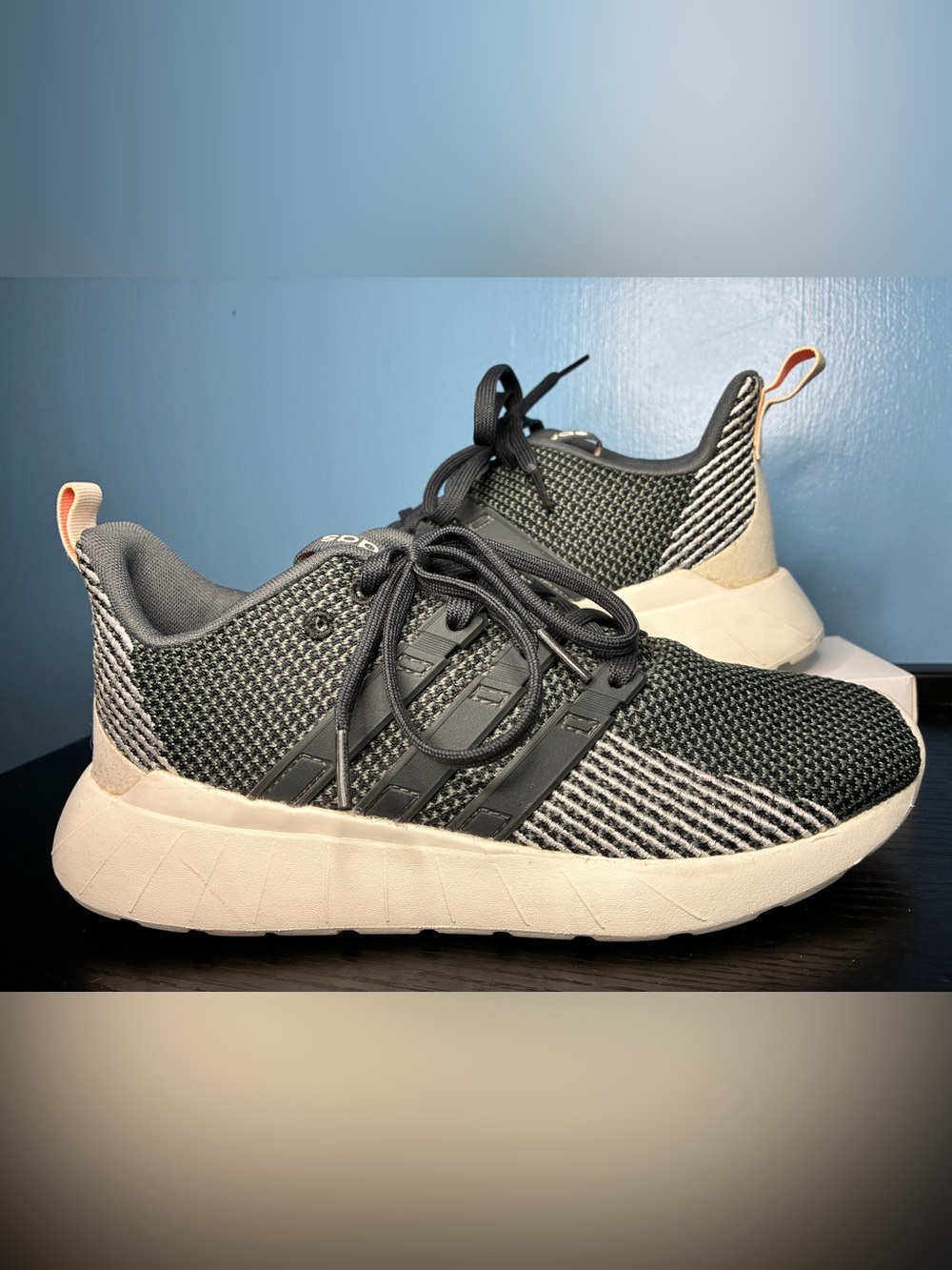 Adidas Questar Flow Black and Cream Knit Athletic Sneakers